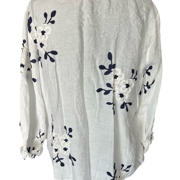 Elegant White Blouse with Navy Embroidery - Picture 3 of 4